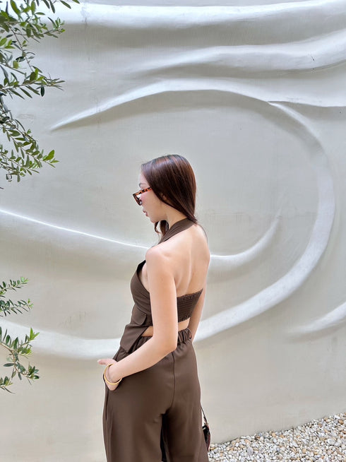 Women Casual Halter Neck Waist Coat with Trousers Sets